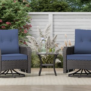 ASJMR 3 Pieces Patio Swivel Rocker Wicker Chairs-Outdoor Swivel Rocking Chairs with 1 Rattan Coffee Table 2 Thickened Cushions Outdoor Furniture Conversation Sets for Patio Porch Garden