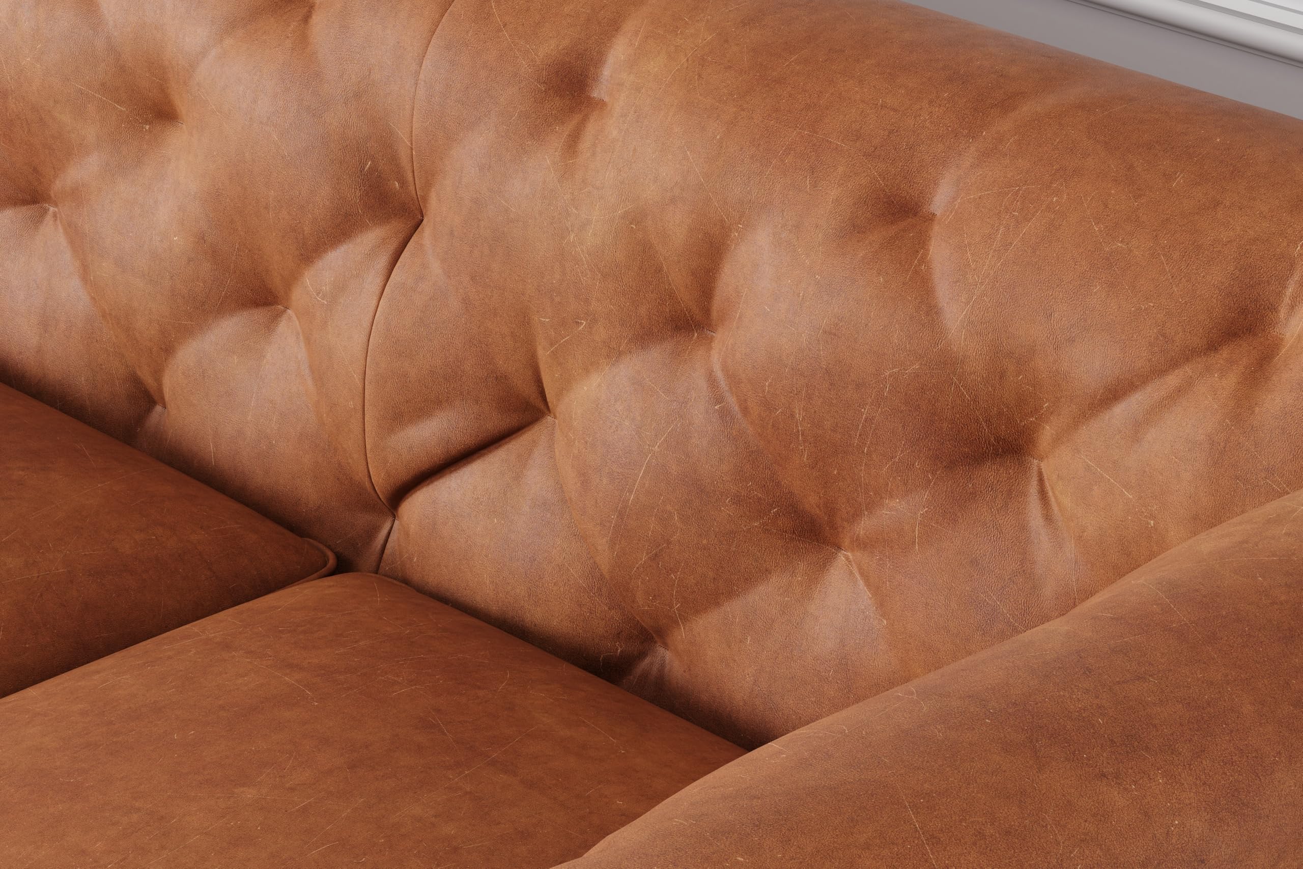 Valencia Avery Leather Couch 89" | Top Grain Nappa 11000 Leather 3 Seater with Tufted Back, Solid Wood Frame, Plush Cushioning, Saddle Tan