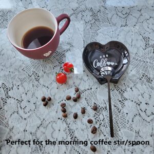 Heart-shaped Coffee Spoon Rest, Mini Coffee Spoon Holder, Small Ceramic Spoon Rest for Coffee Stirrers, Teaspoon, Bar Spoon, Coffee Bar Accessories, Coffee Station (Ture black+black Spoon)