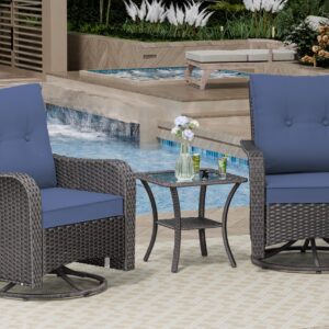 ASJMR 3 Pieces Patio Swivel Rocker Wicker Chairs-Outdoor Swivel Rocking Chairs with 1 Rattan Coffee Table 2 Thickened Cushions Outdoor Furniture Conversation Sets for Patio Porch Garden