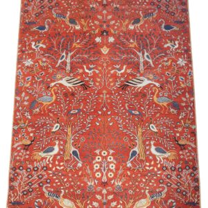 Kalili Rugs Modern Burnt-Orange Bird Design Machine Washable Area Rug Red Runner with Built-in Padding Non-Slip Backing (Multiple Sizes) (8X10)