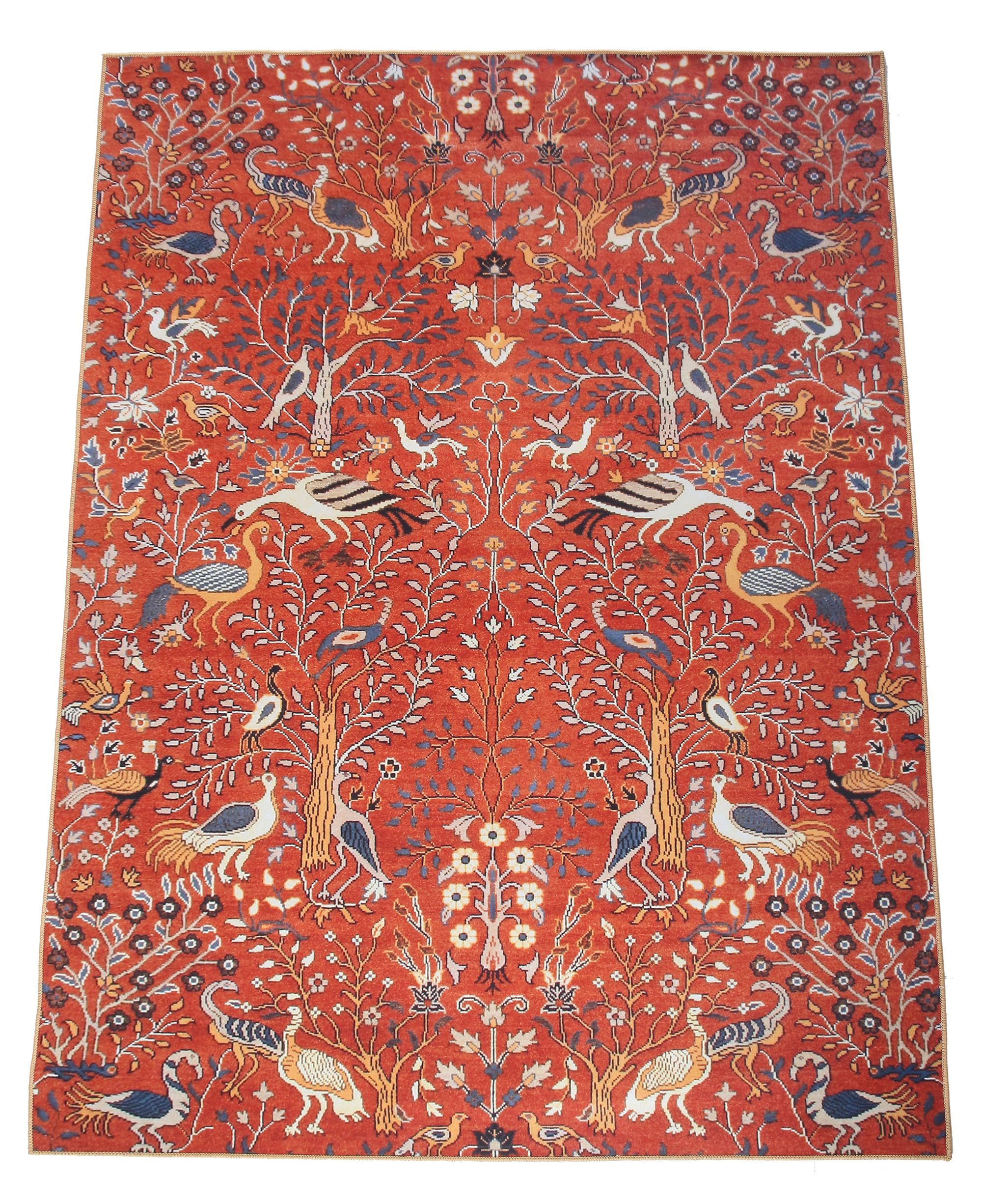 Kalili Rugs Modern Burnt-Orange Bird Design Machine Washable Area Rug Red Runner with Built-in Padding Non-Slip Backing (Multiple Sizes) (8X10)