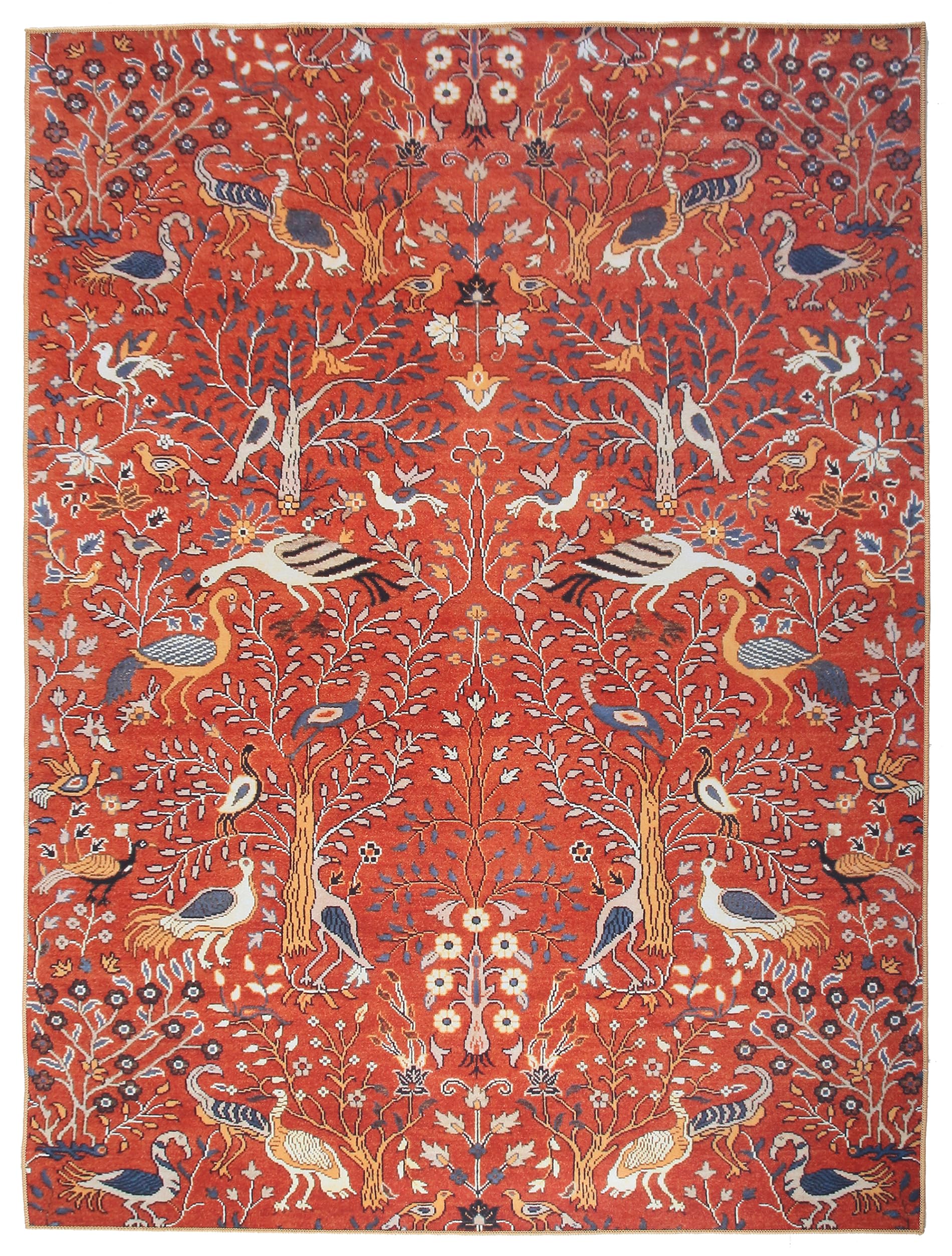 Kalili Rugs Modern Burnt-Orange Bird Design Machine Washable Area Rug Red Runner with Built-in Padding Non-Slip Backing (Multiple Sizes) (8X10)