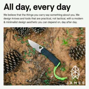 JAMES° The Folsom Folding Pocket Knife Built for EDC, Black 2.75" Stainless Steel Blade, Liner-Lock, and Ambidextrous Design, OD Green Grip