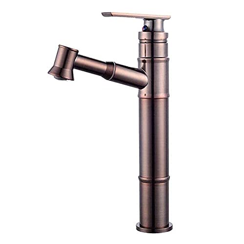 TQMQBHTG Creative Pull-Out Antique Retro Bath Mixer Tap High Platform Telescopic Waterfall Washbasin Tap Single Lever Single Hole Kitchen Fuller Faucet Handshower Deck Mounted