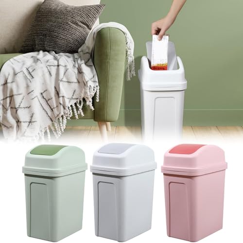 Weerihhol Kitchen Trash Can, Plastic Swing Top Garbage Can, Multifunction Creative Kitchen Trash Can with Lid for Office, Living Room, Kitchen, Bedroom, Dining Room (Pink)