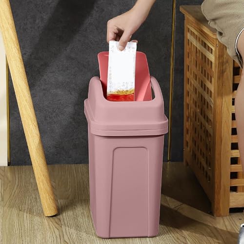 Weerihhol Kitchen Trash Can, Plastic Swing Top Garbage Can, Multifunction Creative Kitchen Trash Can with Lid for Office, Living Room, Kitchen, Bedroom, Dining Room (Pink)