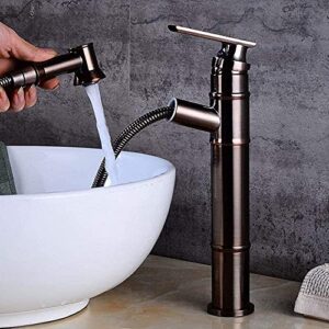 TQMQBHTG Creative Pull-Out Antique Retro Bath Mixer Tap High Platform Telescopic Waterfall Washbasin Tap Single Lever Single Hole Kitchen Fuller Faucet Handshower Deck Mounted