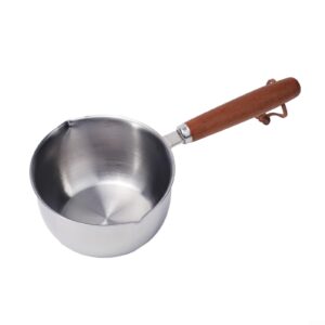 150/300/500ml stainless steel hot oil sauce pan butter warmer pot milk warmer butter melting pot small heating cookware soup pot with wooden handle(300ml)