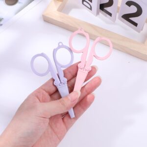 4 Pcs Badge Reel Scissors Mini Folding Scissors Portable Stainless Steel Scissors Small Scissors with Cover Folding Scissors Travel Mini Shear Tiny Cutter for Cutting Crafting Sewing Home Travel Use