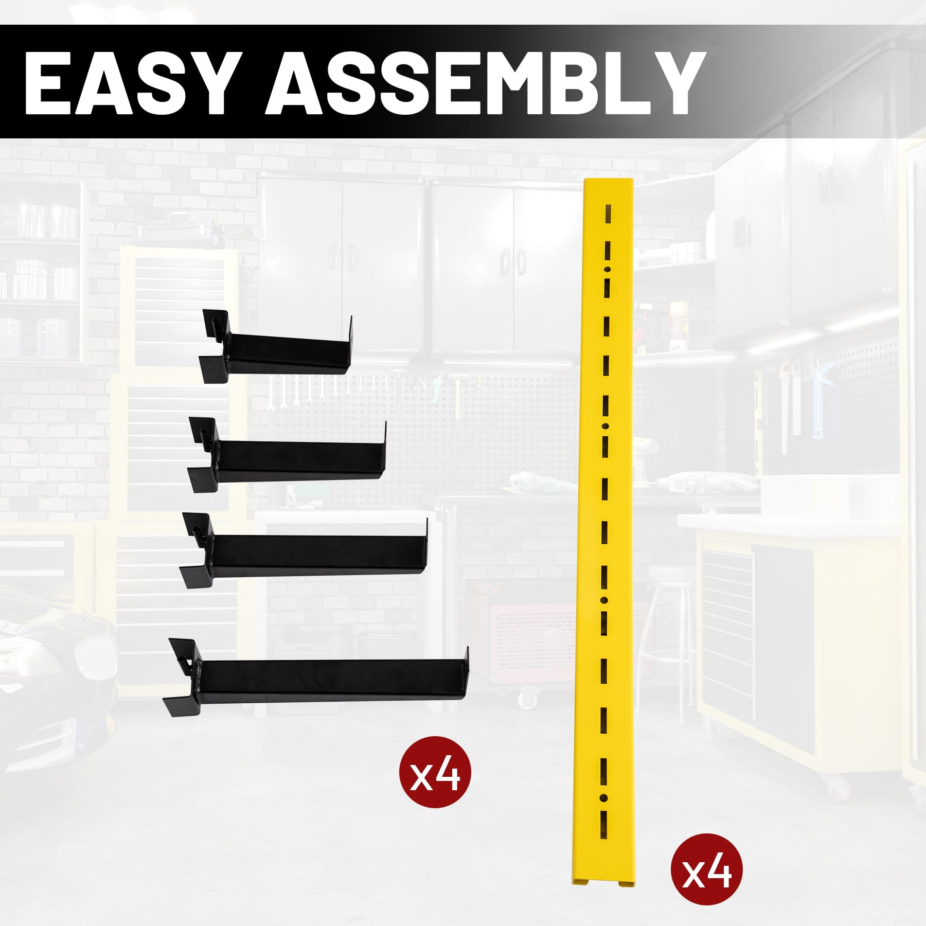 biosp 4-Tier Wall Mount Lumber Storage Rack, Heavy Duty Wood Organizer Support Rack, Metal Cantilever Lumber Storage Shelf For Garage, Basement, Pantry, Workshop, 36.02''L x 13.19''D x 2.48''W, 4 Pack