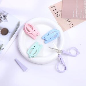 4 Pcs Badge Reel Scissors Mini Folding Scissors Portable Stainless Steel Scissors Small Scissors with Cover Folding Scissors Travel Mini Shear Tiny Cutter for Cutting Crafting Sewing Home Travel Use