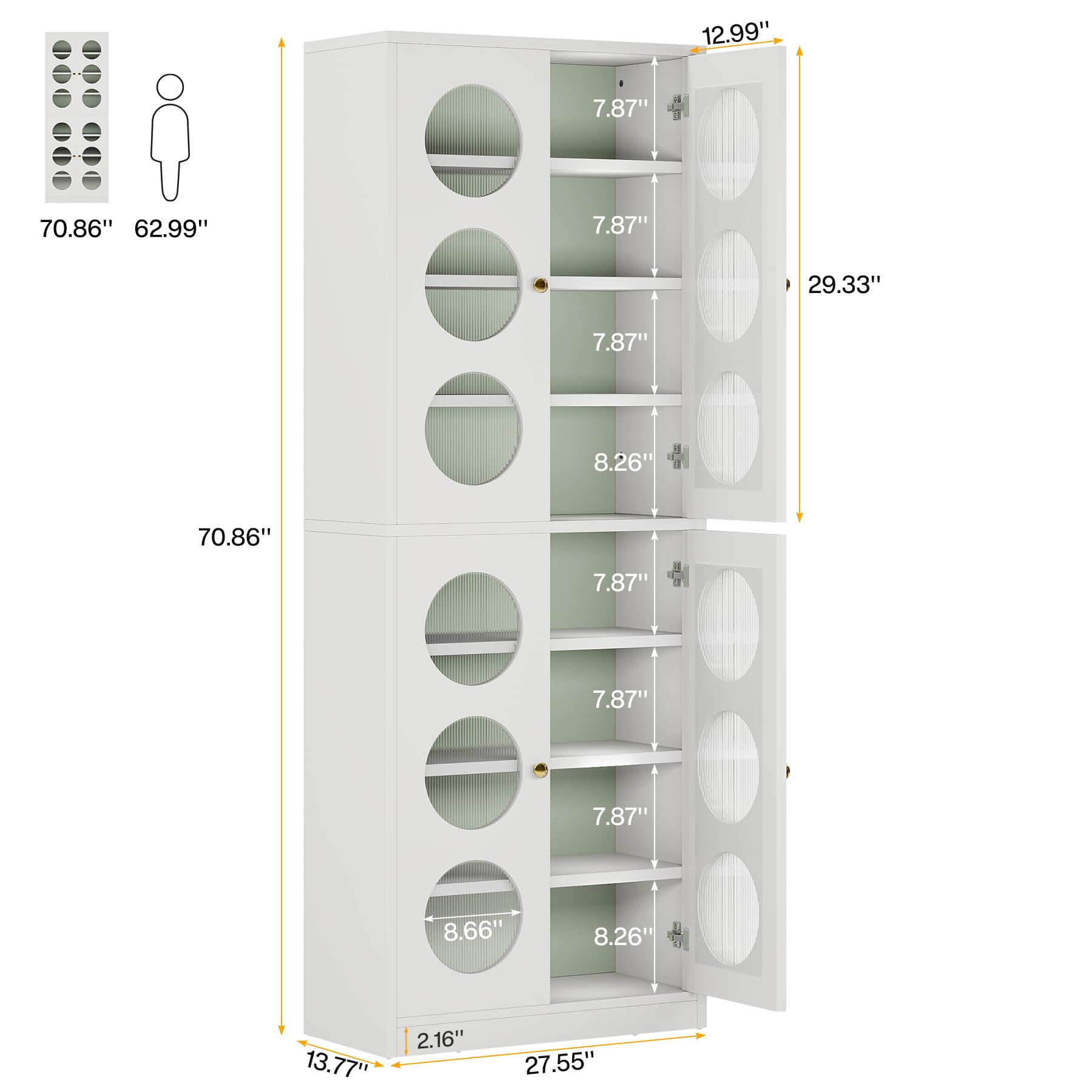 Tribesigns 70.87" Tall Shoe Cabinet Storage for Entryway, 8-Tier White Shoe Organizer Cabinet with Doors for Front Door Entrance, Modern Hidden Shoe Storage Rack with Adjustable Shelves for Closet