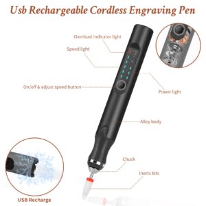 Engraving Pen with 37 Bits, USB Rechargeable Cordless Etching Engraving Tool, Portable DIY Rotary Engraver for Jewelry Wood Glass Stone Carving