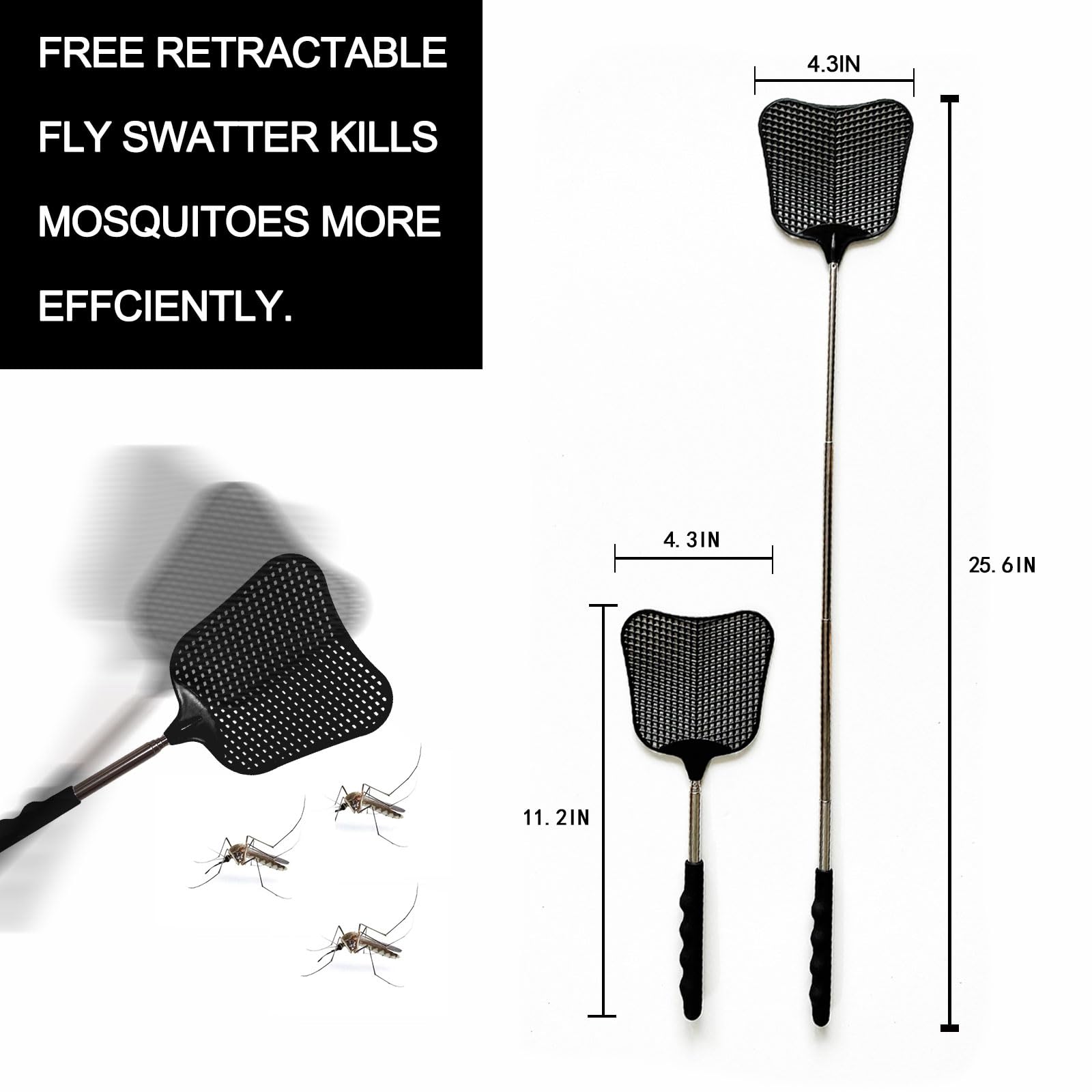 MILEDU Telescopic Fly swatter, Suitable for Indoor/Courtyard/Garden/Classroom/Office Annoying Creatures Such as Flies, Spiders, etc.,3Pcs