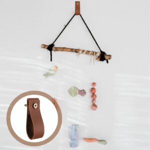 Qianyu 6 Pcs PU Leather Wall Hooks Curtain Rod Hanging Straps Towel Holder Hanger Cabinet Handle Loop Storage Supplies Boho Style Decor for Bathroom Kitchen Bedroom