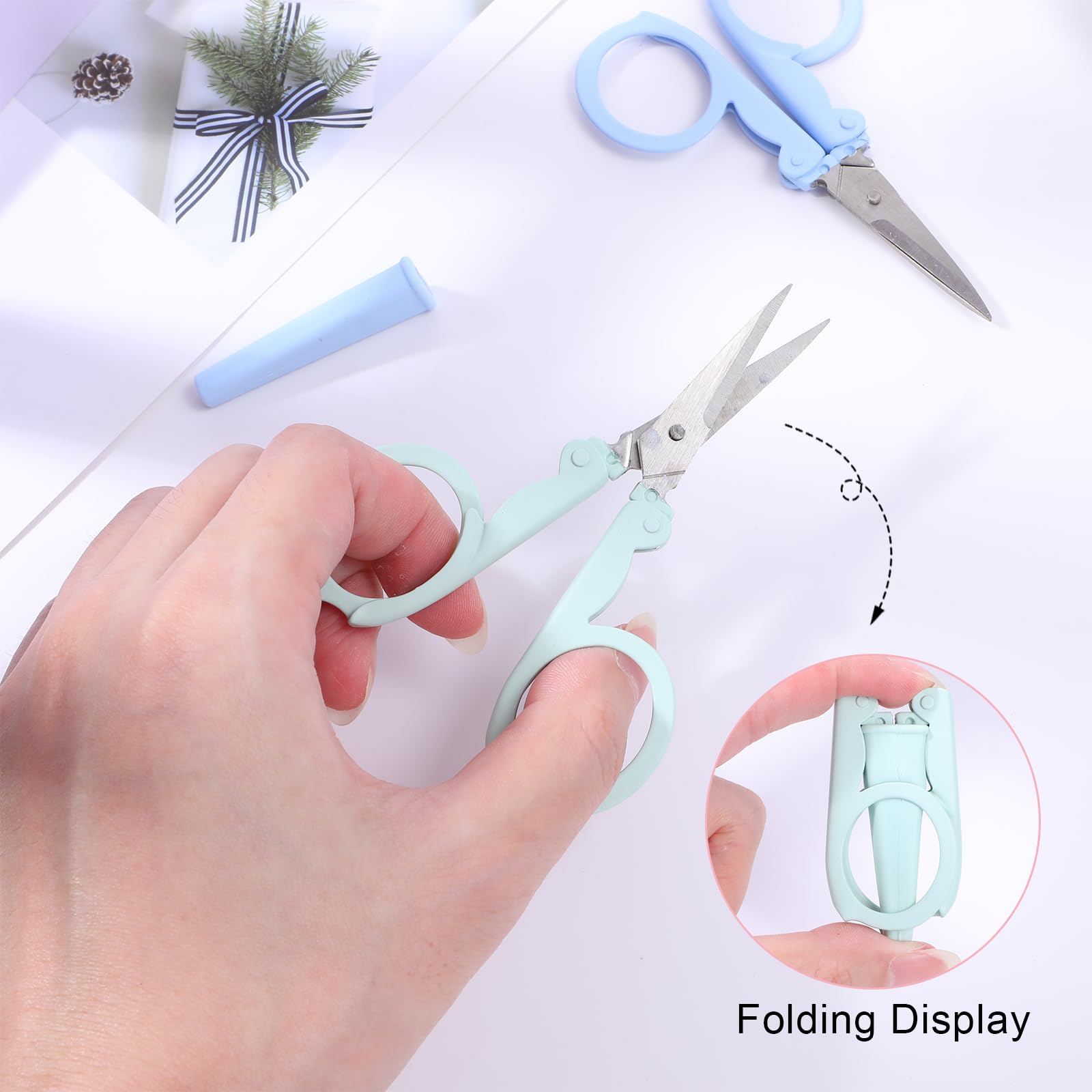 4 Pcs Badge Reel Scissors Mini Folding Scissors Portable Stainless Steel Scissors Small Scissors with Cover Folding Scissors Travel Mini Shear Tiny Cutter for Cutting Crafting Sewing Home Travel Use