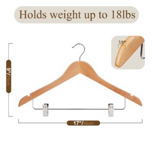 Ulimart Wooden Hangers with Clips 12 Pack Wooden Pants Hangers,Skirt Hangers with Clips,Adjustable Heavy Duty Clip Hangers,Hangers for Pants,Jeans,Slacks,Shorts （Natural）