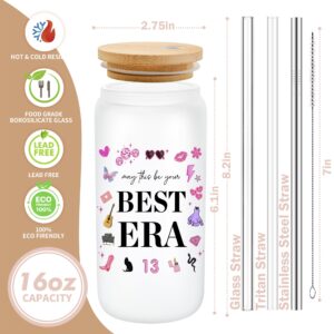 Eddirayla May This Be Your Best Era Themed Gifts, Birthday Gift Idea for Women, Merch, 16oz Glass Cup with Lid and Straws, Iced Coffee Mug, Glass Tumbler, Water Bottle, Stuff, Items, BE