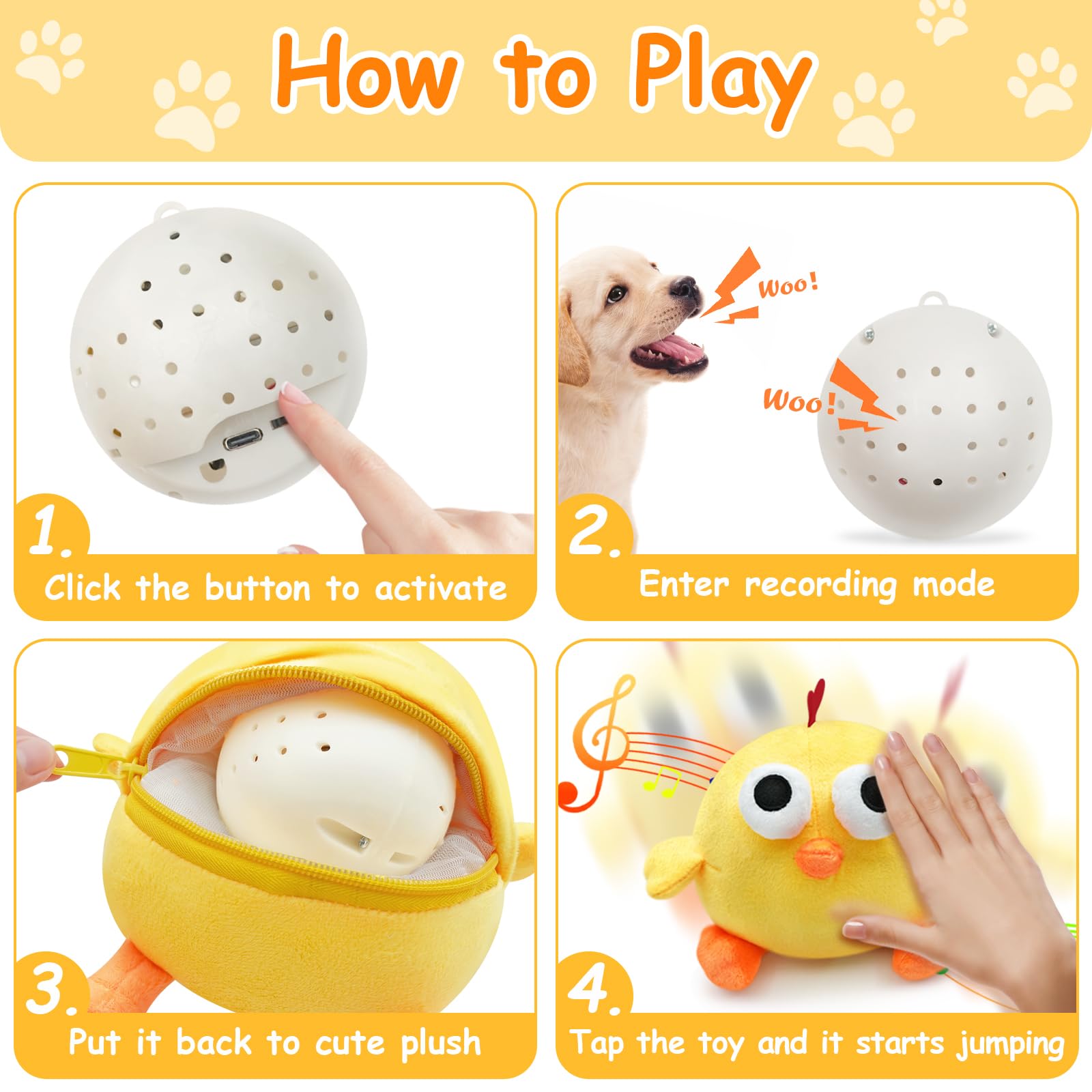 Dcoinc Interactive Dog Toys, Squeaky Dog Toys with Interactive Dog Ball, Crazy Chicken Dog Toy with Music, Washable Dog Chew Toys Pet Plush Toys for Puppy/Small/Medium/Large Dogs Chasing