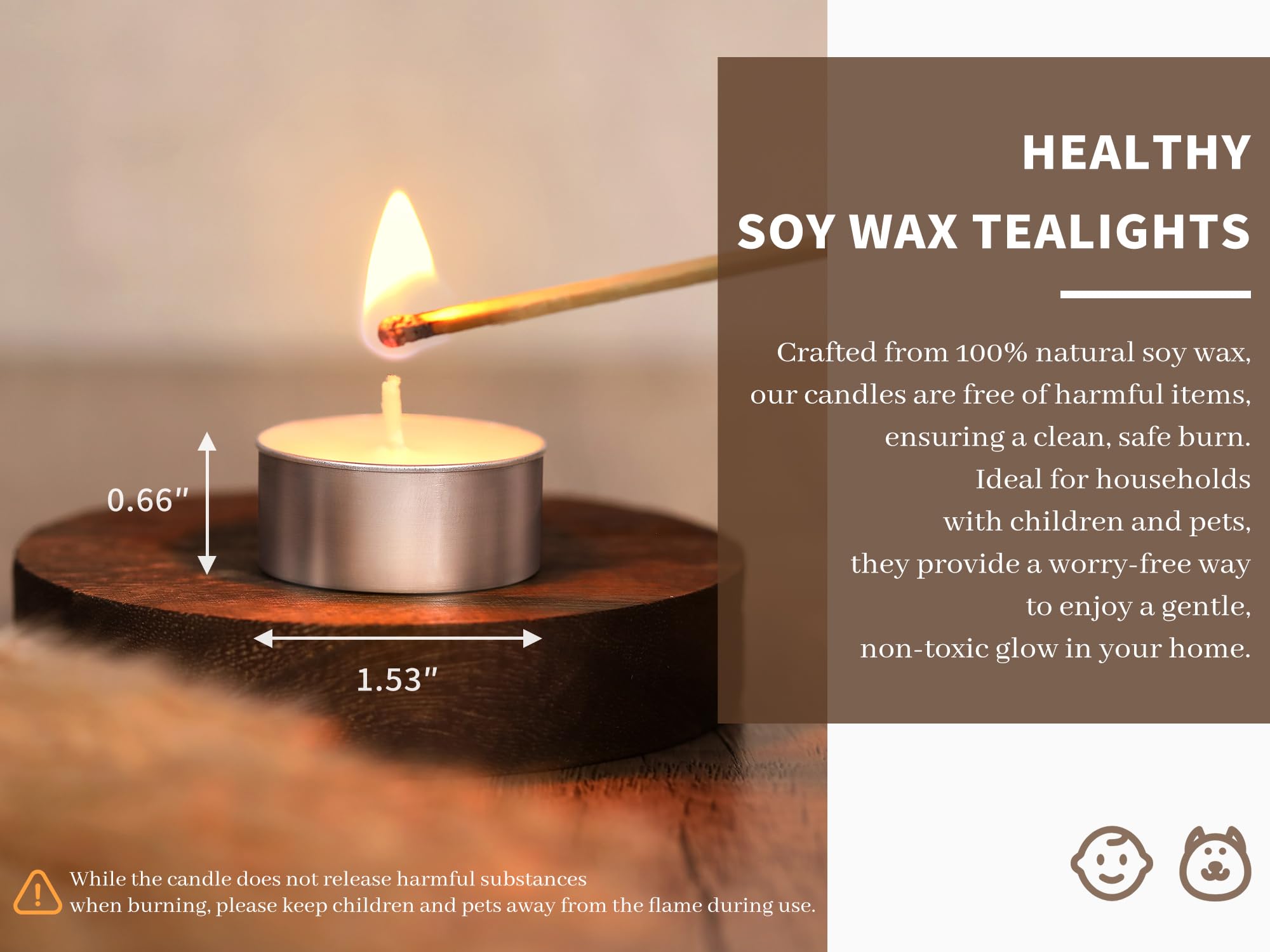 Soy Wax Tealight Candles | 100 Pack- 6 Hours Long Burning Tea Candles, 100% Natural Soy Wax Tea Lights Candles | Paraffin-Free, Unscented Tealights Candles Bulk for Party, Home, Wedding, Emergency