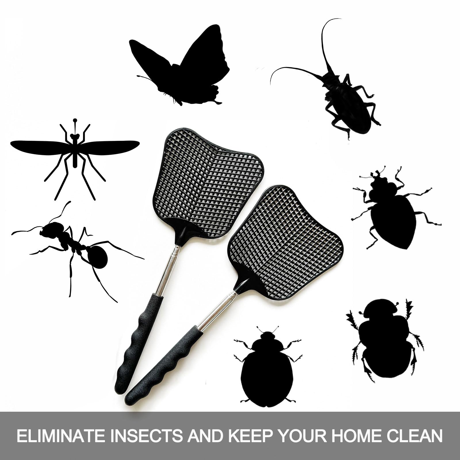 MILEDU Telescopic Fly swatter, Suitable for Indoor/Courtyard/Garden/Classroom/Office Annoying Creatures Such as Flies, Spiders, etc.,3Pcs