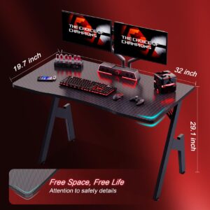 HLDIRECT 32 Inch Gaming Desk with Carbon Fibre Surface- A Shaped Gamer Desk Computer Workstation Home Office Ergonomic PC Desk Simple Gaming Table Home Office Desks