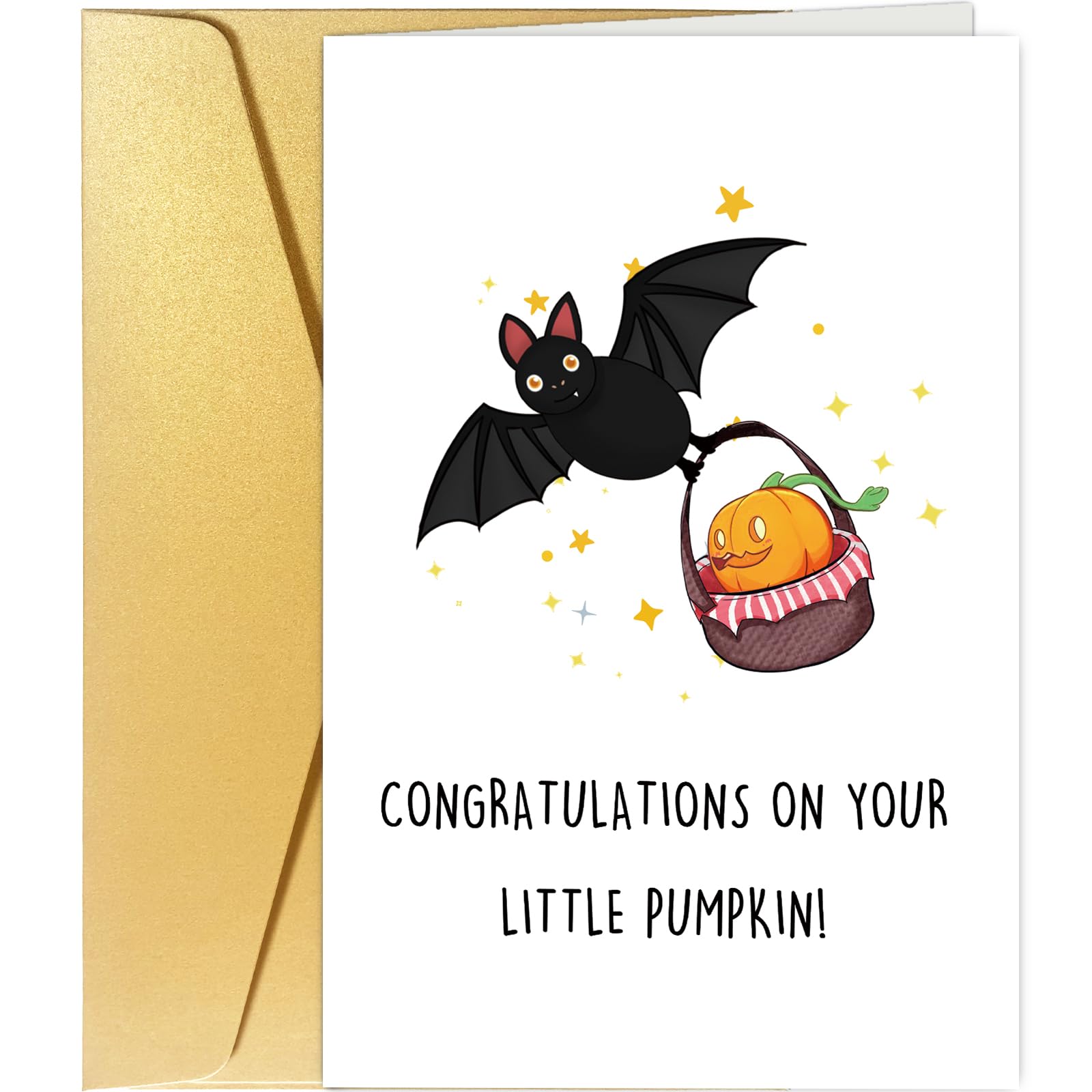 Cute Baby Shower Card, Halloween New Baby Card, Pumpkin Birthday Card for Newborn, Spooky Pumpkin Baby Card