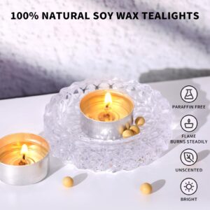 Soy Wax Tealight Candles | 100 Pack- 6 Hours Long Burning Tea Candles, 100% Natural Soy Wax Tea Lights Candles | Paraffin-Free, Unscented Tealights Candles Bulk for Party, Home, Wedding, Emergency