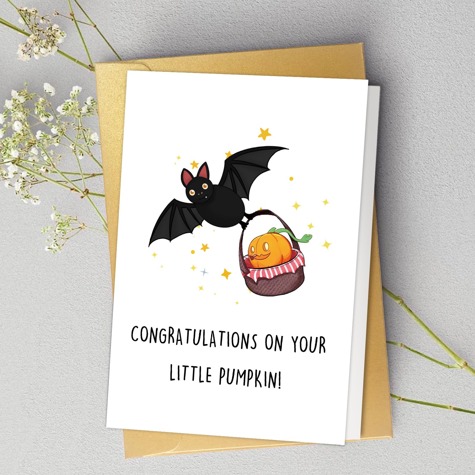 Cute Baby Shower Card, Halloween New Baby Card, Pumpkin Birthday Card for Newborn, Spooky Pumpkin Baby Card