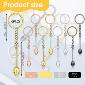 Lusofie 8 Pcs Mini Crown Spoon Keychain Pendant Tiny Spoon Alloy Spoon Necklace Small Spoons With Key Ring For Digging Condiment Sand And Making Keychains Necklaces Bracelets Accessories(4 Colors)