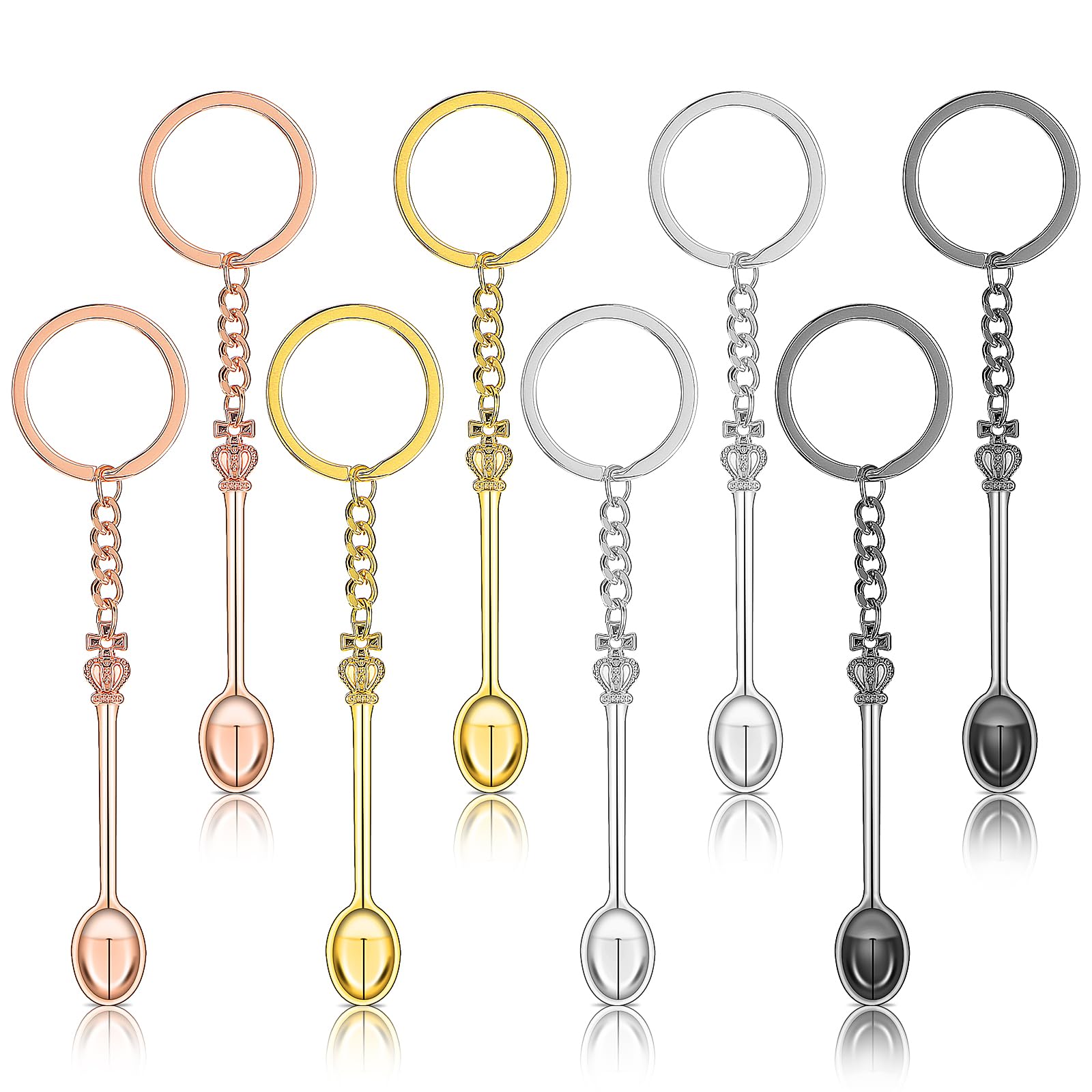 Lusofie 8 Pcs Mini Crown Spoon Keychain Pendant Tiny Spoon Alloy Spoon Necklace Small Spoons With Key Ring For Digging Condiment Sand And Making Keychains Necklaces Bracelets Accessories(4 Colors)