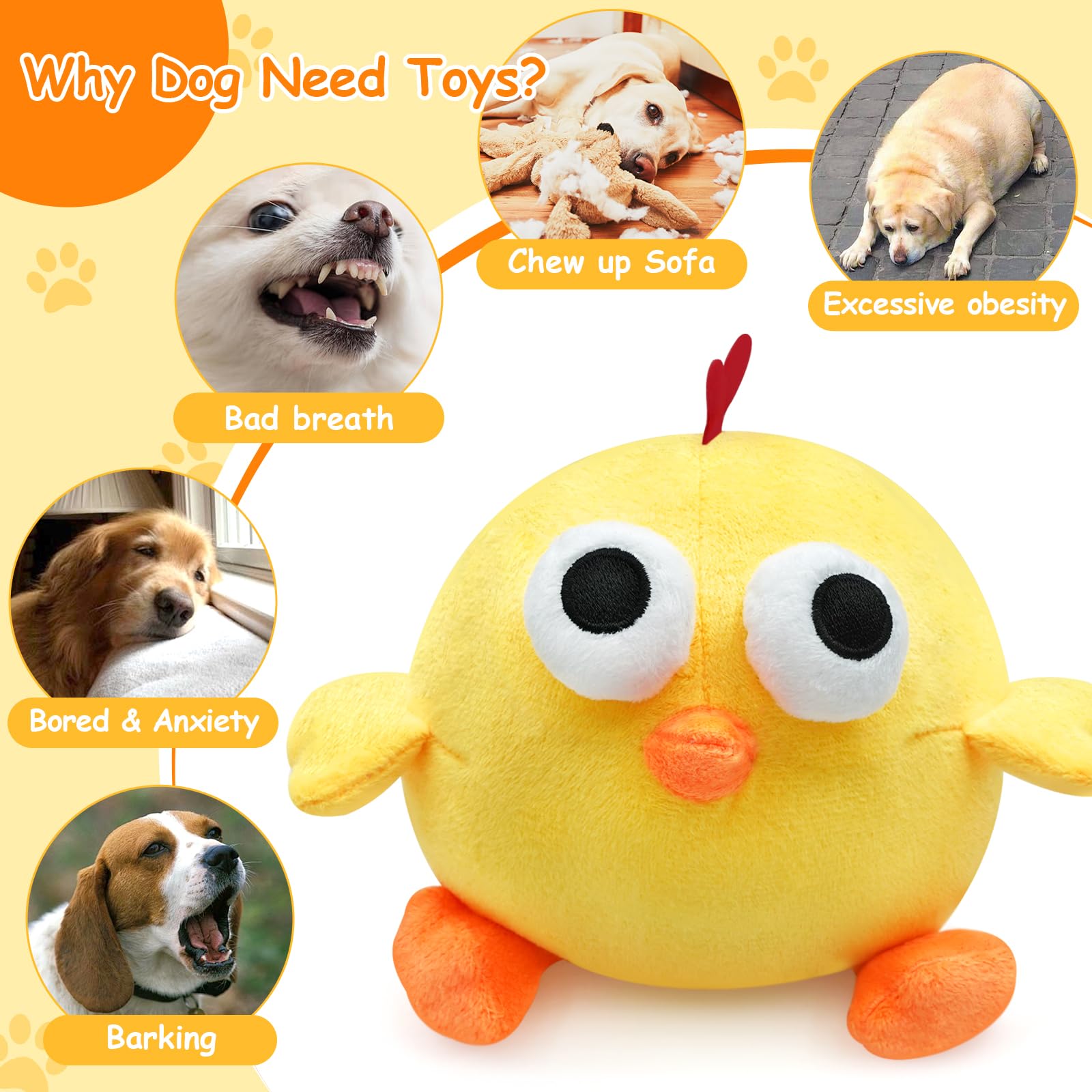 Dcoinc Interactive Dog Toys, Squeaky Dog Toys with Interactive Dog Ball, Crazy Chicken Dog Toy with Music, Washable Dog Chew Toys Pet Plush Toys for Puppy/Small/Medium/Large Dogs Chasing