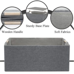 Foldable Fabric Storage Cubes, 2 Packs Cloth Storage Baskets with Wooden Handles, Collapsible Shelf Closet Organizer Bins, Rectangular Storage Boxes for Decor (Gray)