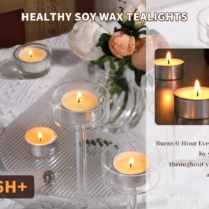 Soy Wax Tealight Candles | 100 Pack- 6 Hours Long Burning Tea Candles, 100% Natural Soy Wax Tea Lights Candles | Paraffin-Free, Unscented Tealights Candles Bulk for Party, Home, Wedding, Emergency