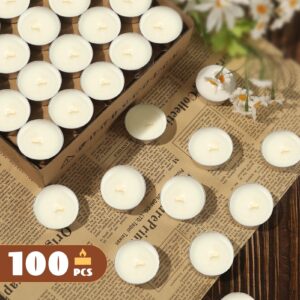 MAKALONE Soy Wax Tea Lights Candles 100 Pack,Natural White Soy Tealight Candles-4 Hours Long Burning,Paraffin-Free,Unscented,Clean Burn Tea Lights Votive Candles Bulk for Home Dinner,Weddings