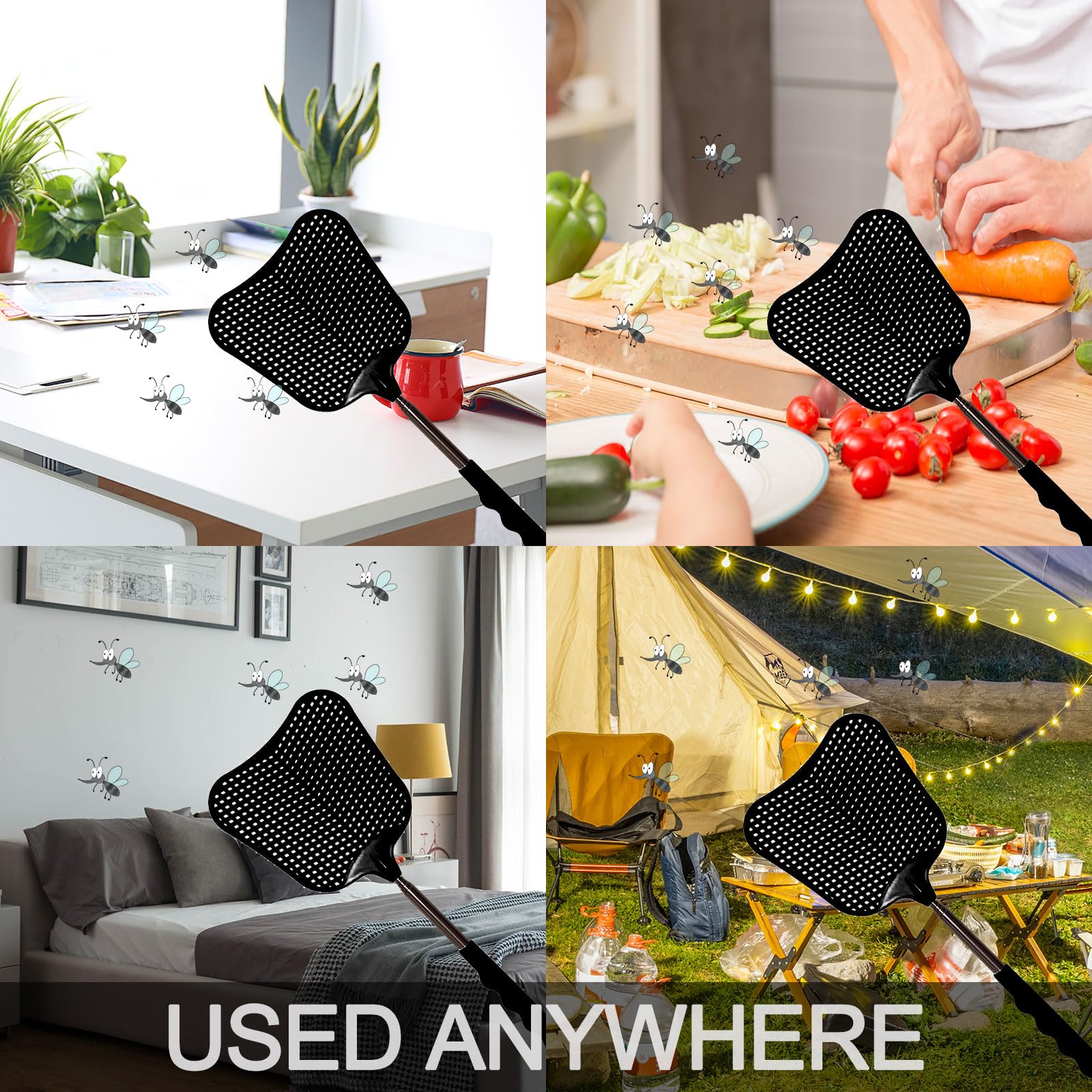 MILEDU Telescopic Fly swatter, Suitable for Indoor/Courtyard/Garden/Classroom/Office Annoying Creatures Such as Flies, Spiders, etc.,3Pcs