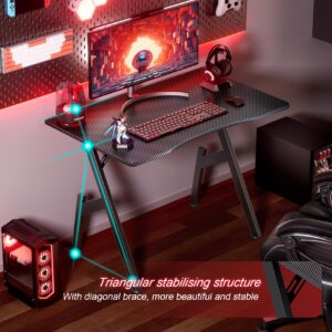 HLDIRECT 32 Inch Gaming Desk with Carbon Fibre Surface- A Shaped Gamer Desk Computer Workstation Home Office Ergonomic PC Desk Simple Gaming Table Home Office Desks