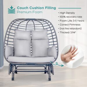 Outdoor Double Egg Chair Patio Chairs - 500lbs Capacity for 2 Person, Oversized Wicker Rocking Glider Chair with Steel Stand, Hand-Woven Lounge Chair Nest Loveseat for Indoor, Porch, Backyard, Balcony