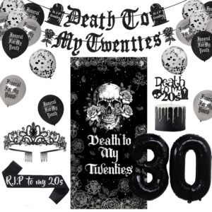 vlipoeasn death to my 20s decorations for her or him, death to my twenties backdrop, banner, sash, cake topper and balloons for 30th birthdaydecorations, dirty 30 year old birthday party supplies