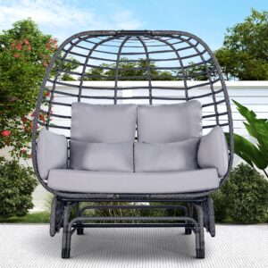 outdoor double egg chair patio chairs - 500lbs capacity for 2 person, oversized wicker rocking glider chair with steel stand, hand-woven lounge chair nest loveseat for indoor, porch, backyard, balcony