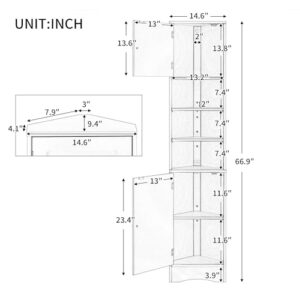 Merax Corner Cabinet Freestanding Floor Bathroom Storage Space Saver with Doors and Adjustable Shelves for Home, Kitchen, Tall Slim