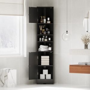 Merax Corner Cabinet Freestanding Floor Bathroom Storage Space Saver with Doors and Adjustable Shelves for Home, Kitchen, Tall Slim