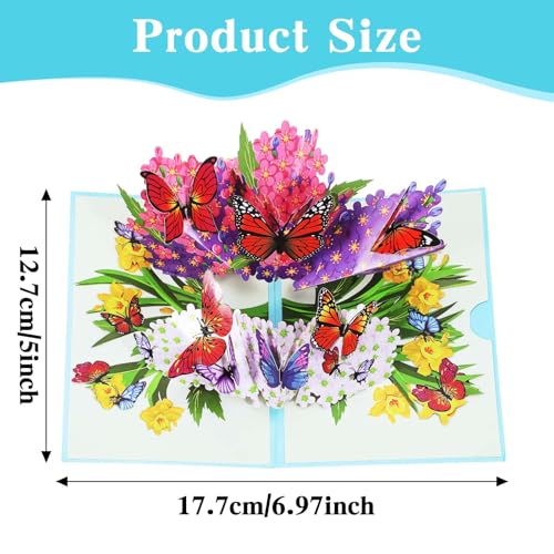 YUXIANLB Butterfly Pop Up Cards, Paper 3D Butterflies Flower Bouquet Popup Birthday Cards for Wife, Mother and Girlfriend Gift, Thank You Valentines Day Get Well Soon Anniversary Card for Women