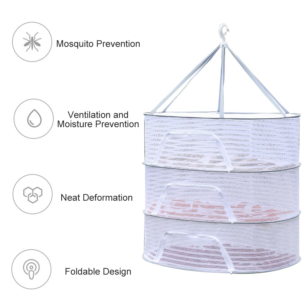 Herb Drying Rack 3 Layer Hanging Mesh Net for Plants, Hanging Drying Fish Net, Foldable Hanging Mesh Dryer for Buds, Fruits, Hydroponics Flowers, Vegetables, Fish, Clothes, Doll (size:27.5 x 20 inch)