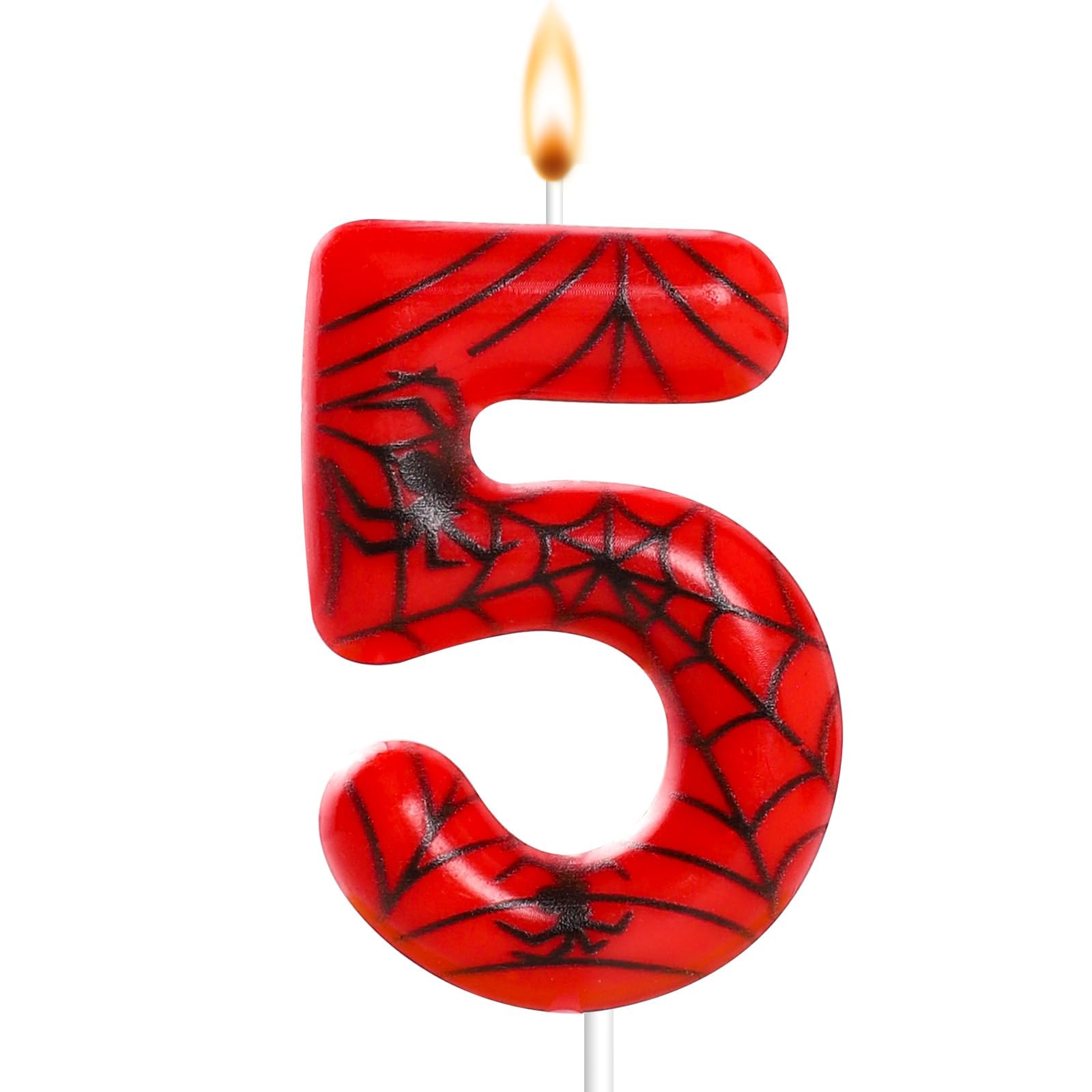 Number 5 Spider Themed Birthday Candle Number Candles Birthday Cake Topper Candles Spiderweb Birthday Candles for Boys Girls Spider Party Decoration Supplies (Number 5)