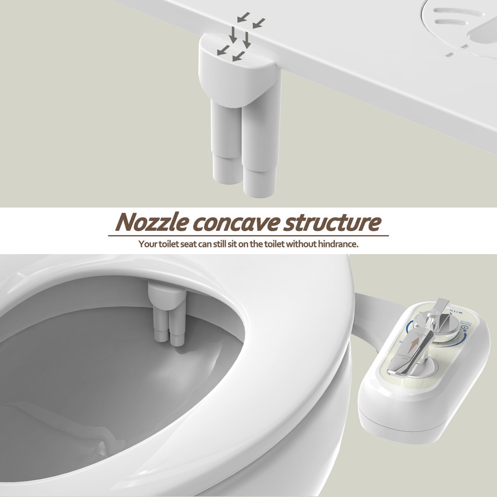 Left Hand Bidet Attachment for Toilet - Self-Cleaning control panel on left side Dual Nozzle (Frontal & Rear Wash) Non-Electric Adjustable Water Pressure, Water Bidet Toilet Seat Attachment