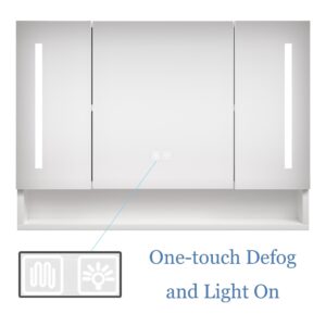 39x28 in Bathroom Mirror Cabinet, Bathroom Storage Cabinet with Adjustable LED Lights, Mirror with Storage, Wall-Mounted Medicine Cabinet with Defogging Mirror, Towel Rail & Multiple Shelves (39x28)