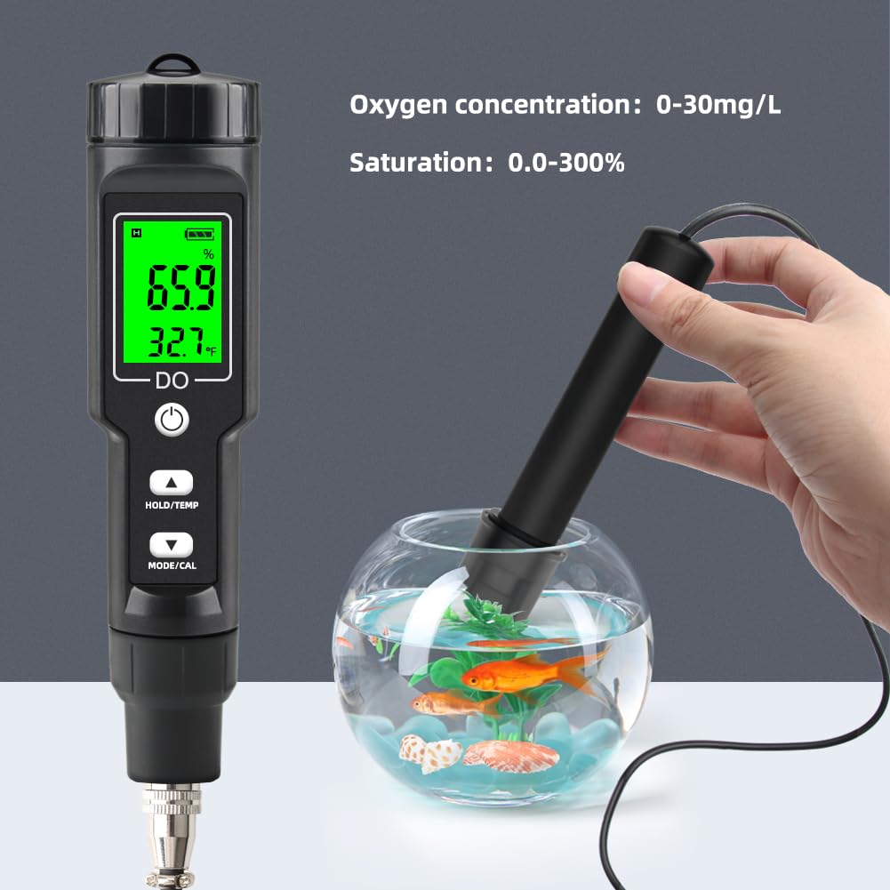 Dissolved Oxygen Meter with ATC,0-40.00 mg/L Measurement Range,Dissolved Oxygen Test Kit for Pond Aquarium Aquaculture and Water Fish Tank,DO Meter with Electrode Filling Fluid.