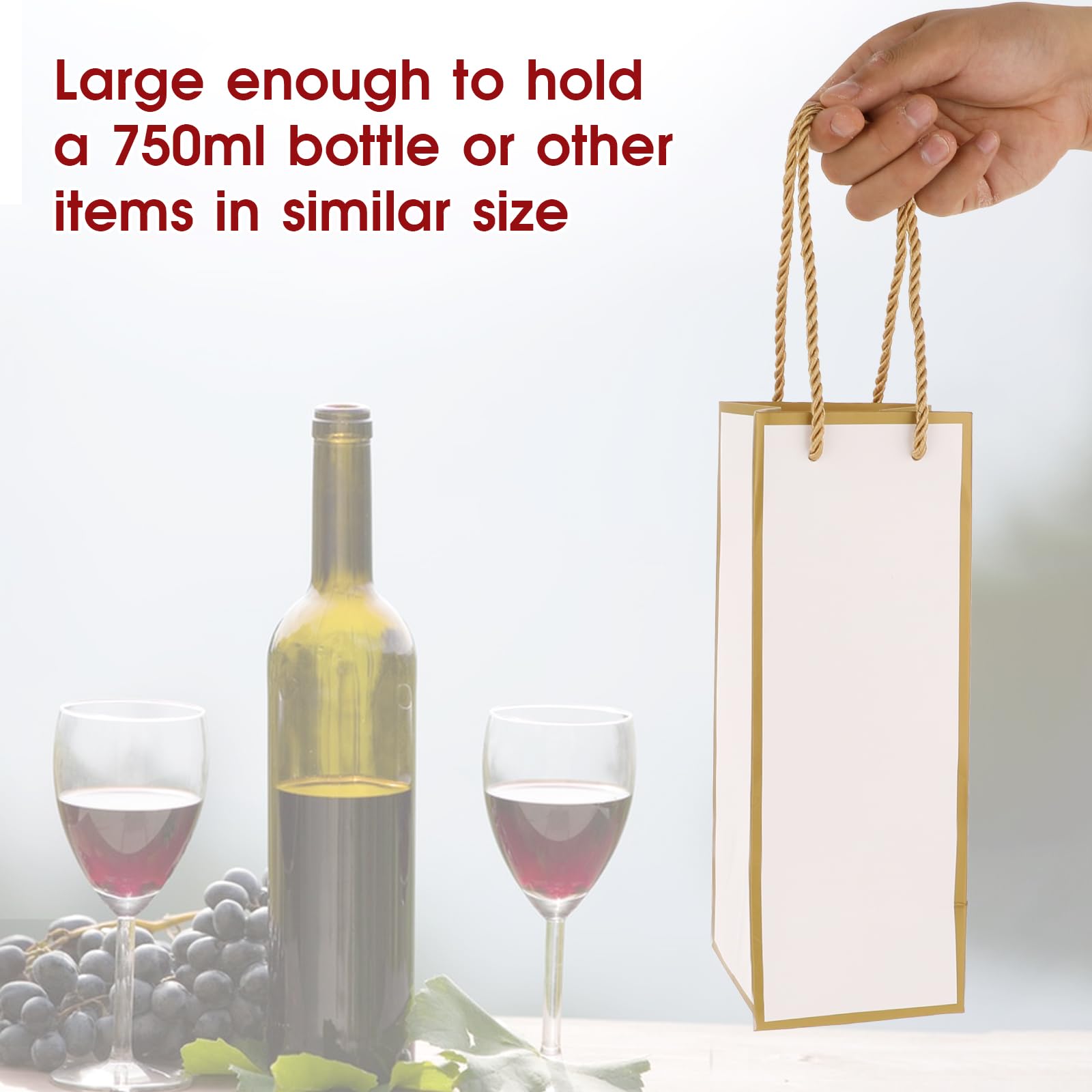 4"X4"X11" Wine Gift Bags 2 PCS Luxury Wine Bottle Gift Bags, Reusable Liquor Bags with Gold Foil Print, Gold Foil White Wine Bags for Party Wedding Party Anniversary Champagne Wine Bags with Handles